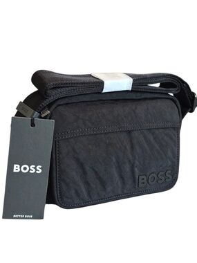 BOSS Black Canvas Crossbody Bag for Men